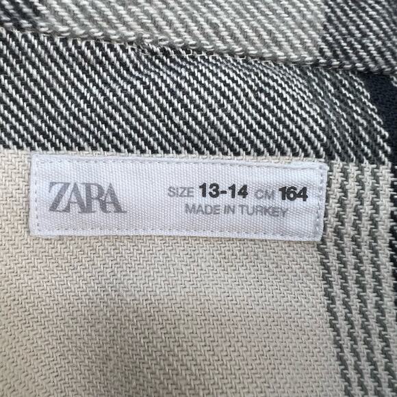 Zara Button Down Top Women's Size 13/14 Beige Plaid Woven Long Sleeve Flannel - Picture 9 of 10